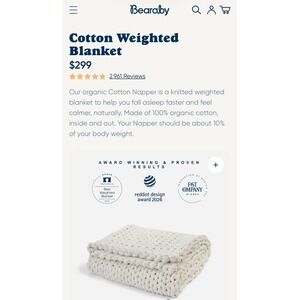 Bearaby Cotton Napper 20lb Weighted Blanket Organic Cotton Knit Cloud White